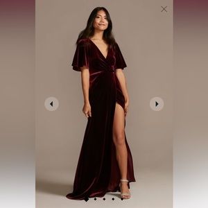 Long Wine Stretch Velvet Dress